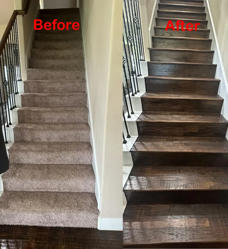 Current-site staircase before-and-after collage